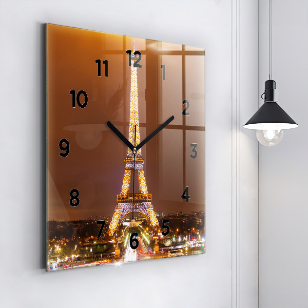Ceas pătrat de perete din sticlă Turnul Eiffel iluminat