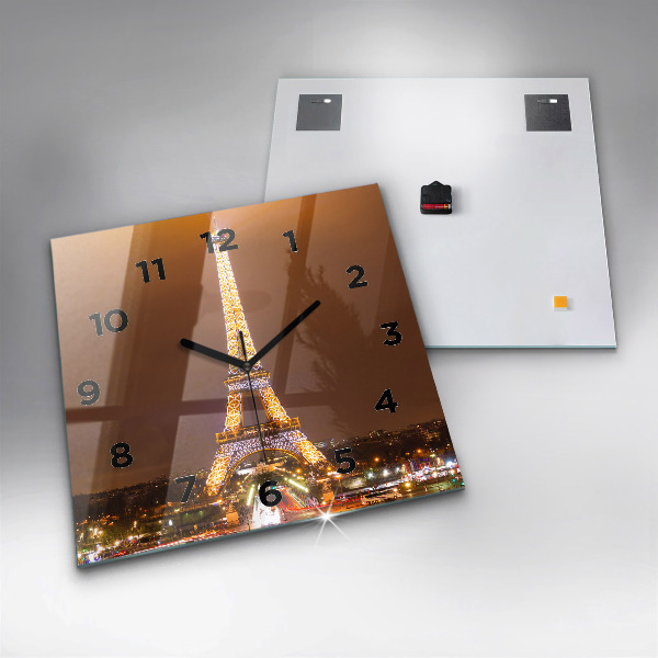 Ceas pătrat de perete din sticlă Turnul Eiffel iluminat