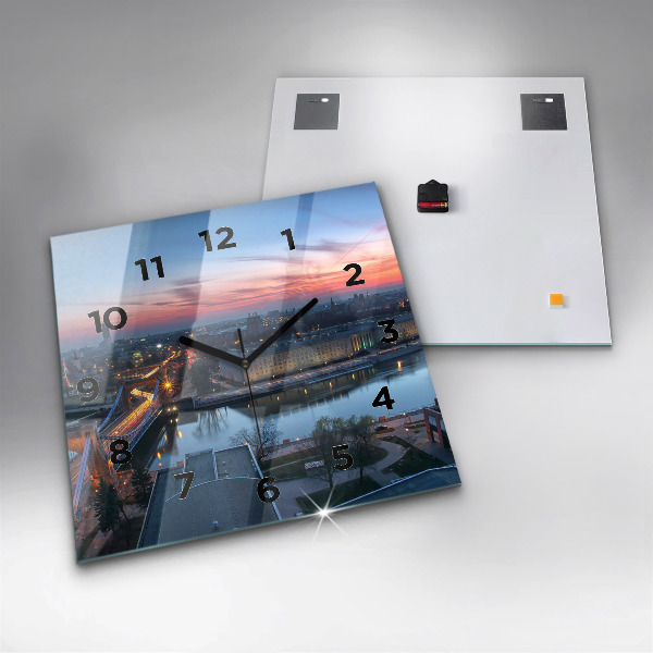 Ceas pătrat de perete din sticlă Wrocław dintr-o dronă