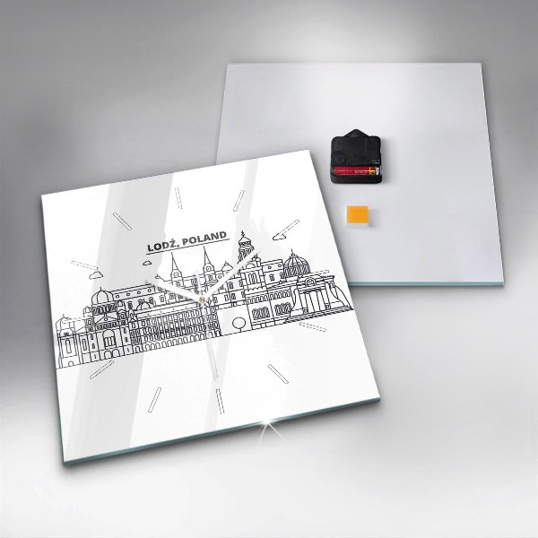 Ceas pătrat de perete din sticlă Panorama arhitecturii Łódź