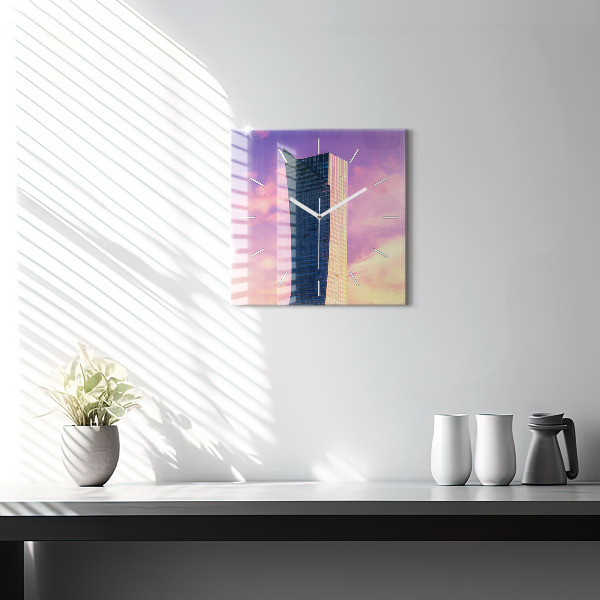 Ceas pătrat de perete din sticlă Zgârie-nori din Varșovia