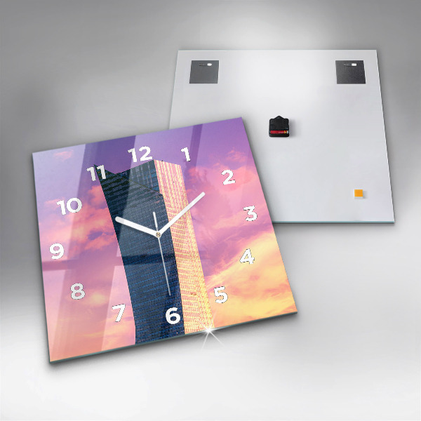 Ceas pătrat de perete din sticlă Zgârie-nori din Varșovia