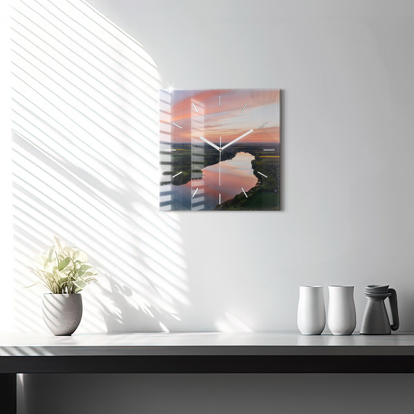 Ceas pătrat de perete din sticlă Vedere la lac