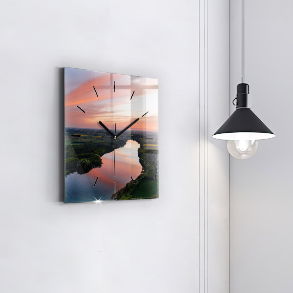 Ceas pătrat de perete din sticlă Vedere la lac