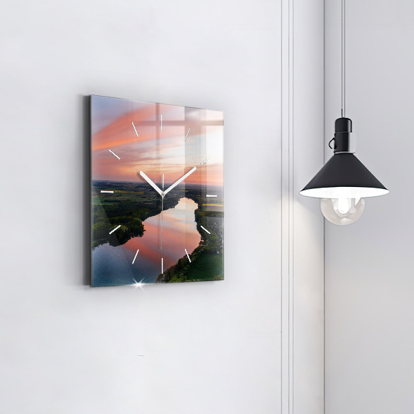 Ceas pătrat de perete din sticlă Vedere la lac