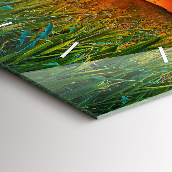 Ceas pătrat de perete din sticlă Floarea soarelui în pajiște