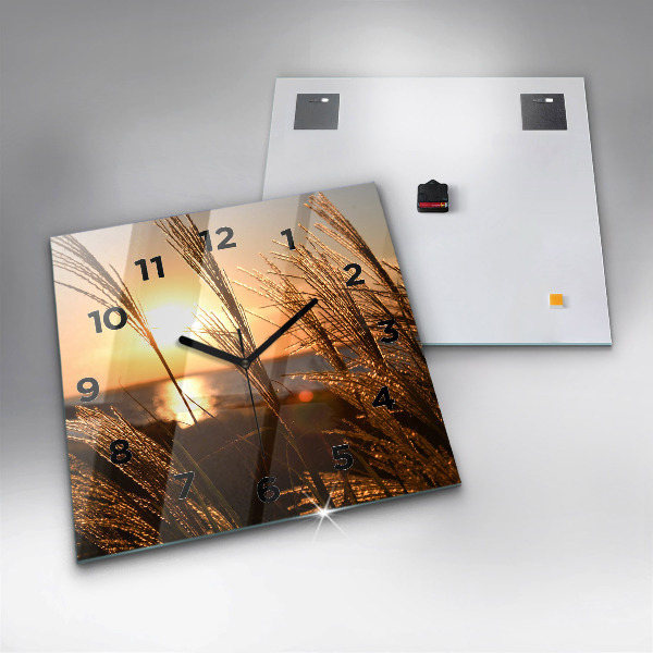 Ceas pătrat de perete din sticlă Grâu în soarele auriu