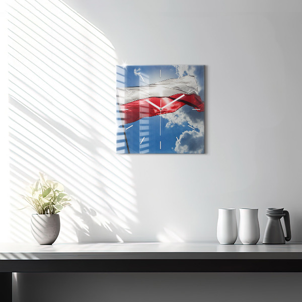 Ceas pătrat de perete din sticlă Steagul polonez pe cer