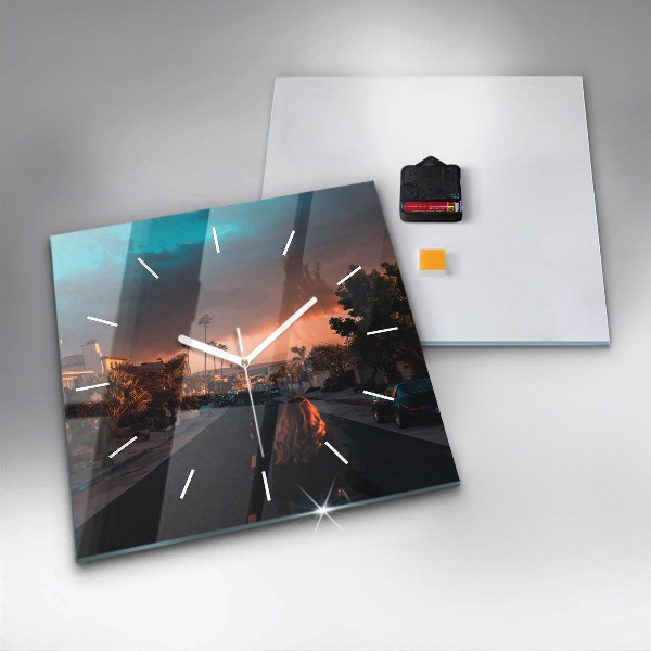 Ceas pătrat de perete din sticlă Femeie pe drum