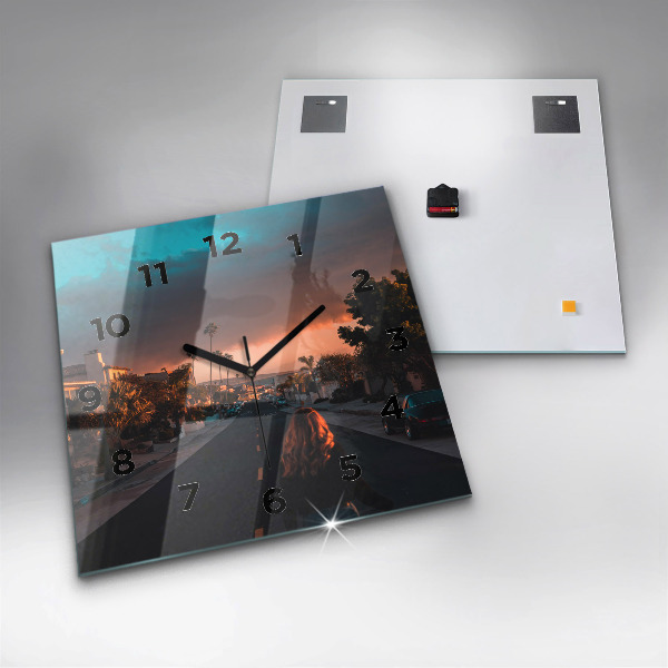 Ceas pătrat de perete din sticlă Femeie pe drum