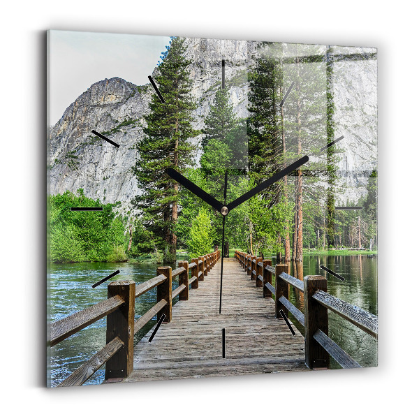 Ceas pătrat de perete din sticlă Pod de lemn Yosemite
