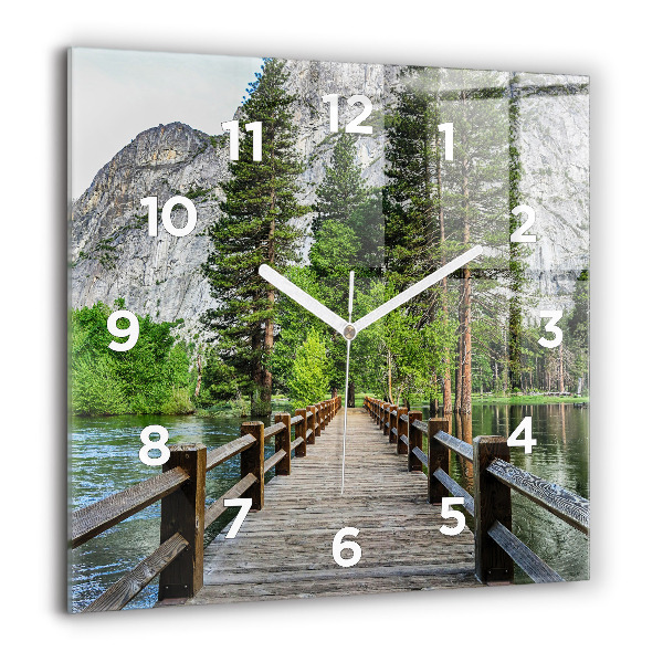 Ceas pătrat de perete din sticlă Pod de lemn Yosemite