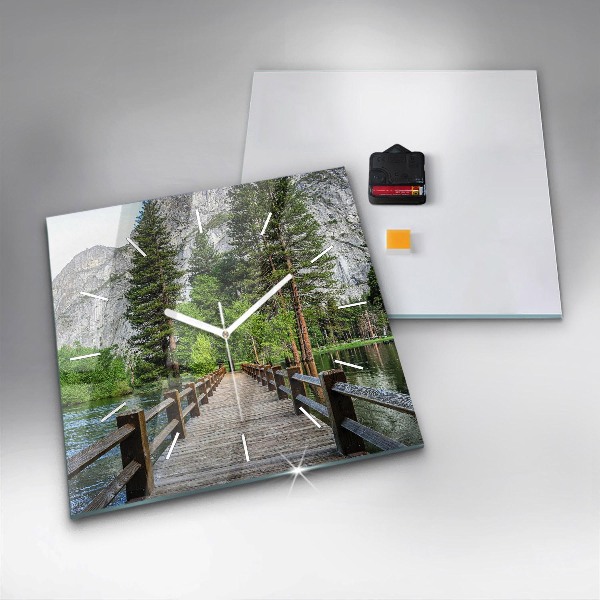 Ceas pătrat de perete din sticlă Pod de lemn Yosemite