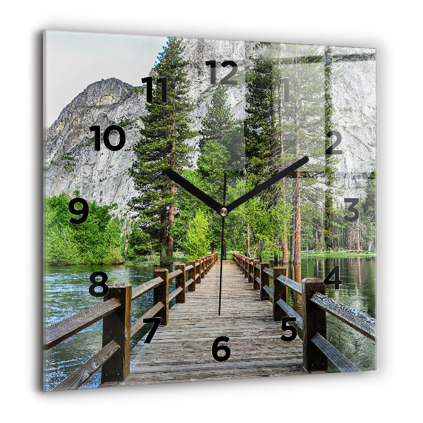 Ceas pătrat de perete din sticlă Pod de lemn Yosemite