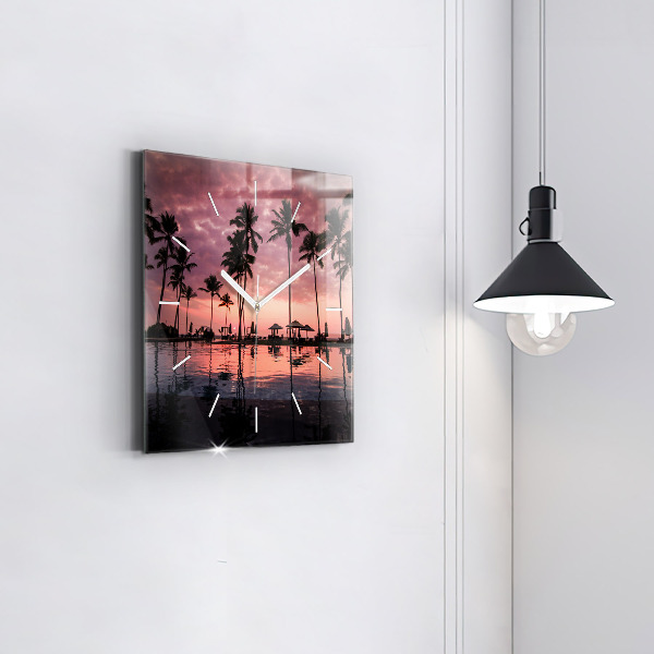 Ceas pătrat de perete din sticlă Palmieri din Hawaii