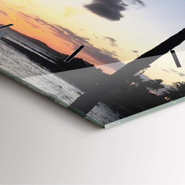 Ceas pătrat de perete din sticlă Palmier și răsărit