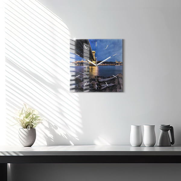 Ceas pătrat de perete din sticlă Mal stâncos sub pod