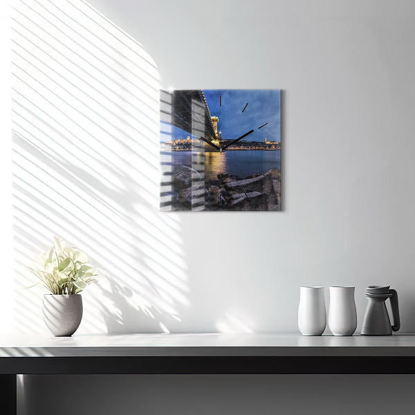 Ceas pătrat de perete din sticlă Mal stâncos sub pod