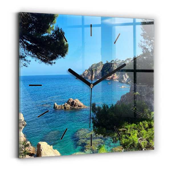 Ceas pătrat de perete din sticlă Coasta Costa Brava