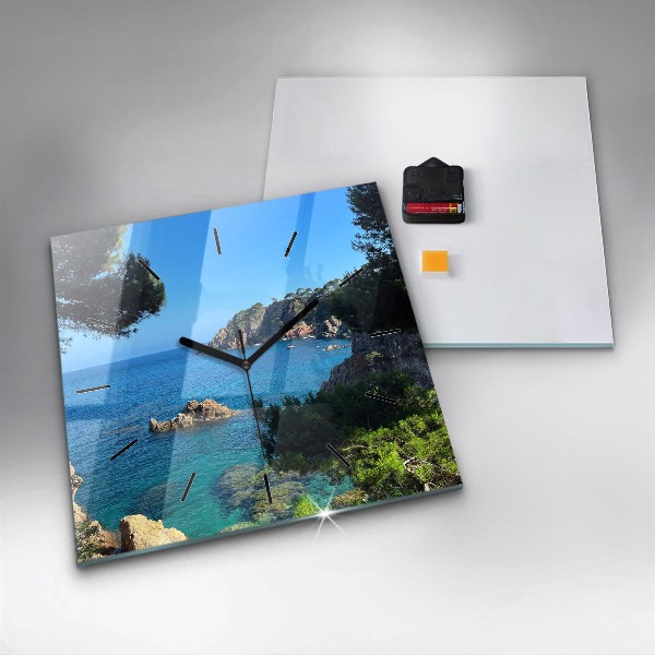 Ceas pătrat de perete din sticlă Coasta Costa Brava