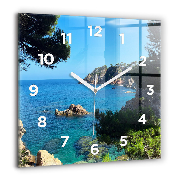 Ceas pătrat de perete din sticlă Coasta Costa Brava