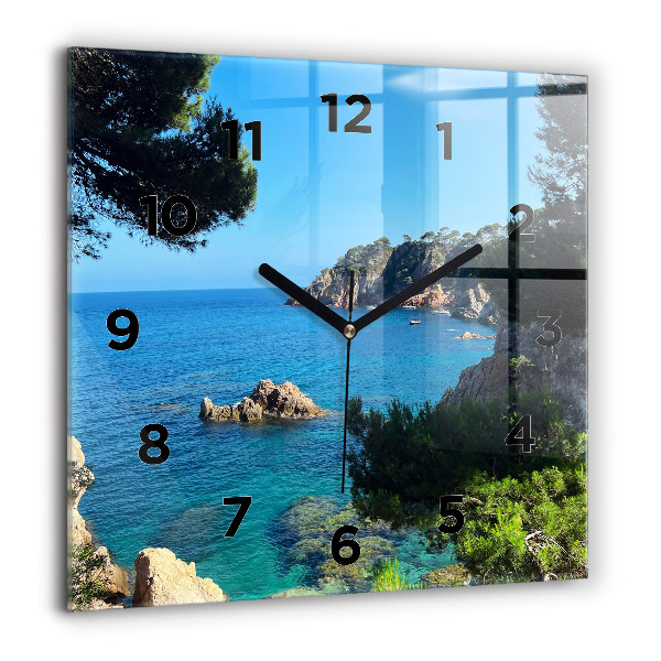 Ceas pătrat de perete din sticlă Coasta Costa Brava