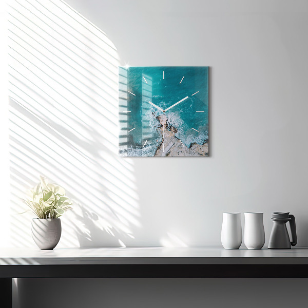 Ceas pătrat de perete din sticlă Fiordurile din Costa Blanca