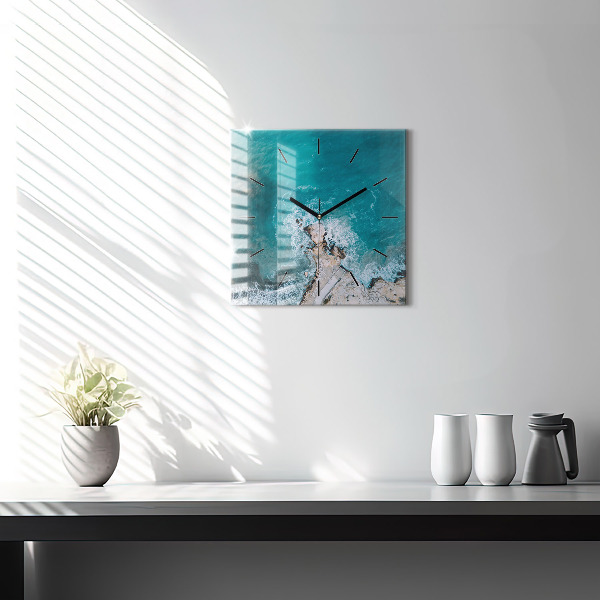 Ceas pătrat de perete din sticlă Fiordurile din Costa Blanca