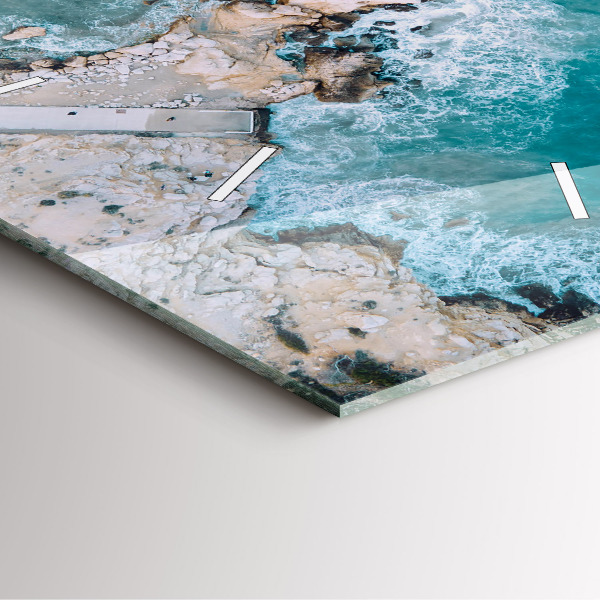 Ceas pătrat de perete din sticlă Fiordurile din Costa Blanca