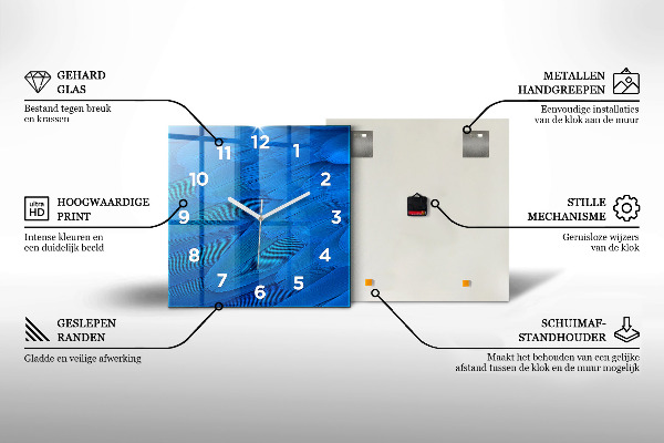 Ceas pătrat de perete din sticlă Fiordurile din Costa Blanca
