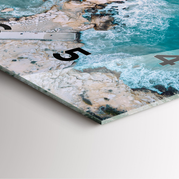 Ceas pătrat de perete din sticlă Fiordurile din Costa Blanca