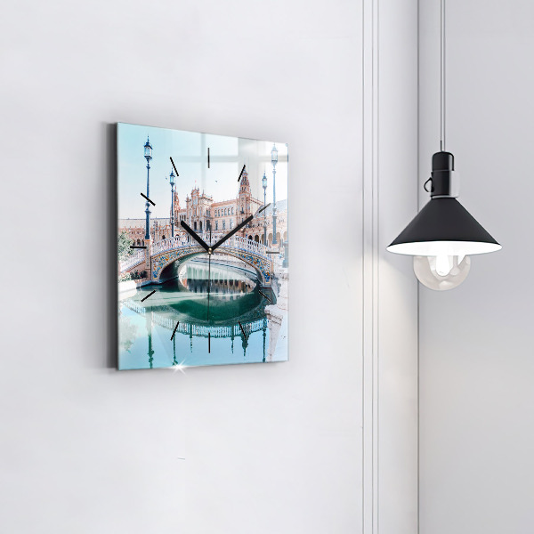 Ceas pătrat de perete din sticlă Plaza de España din Sevilla