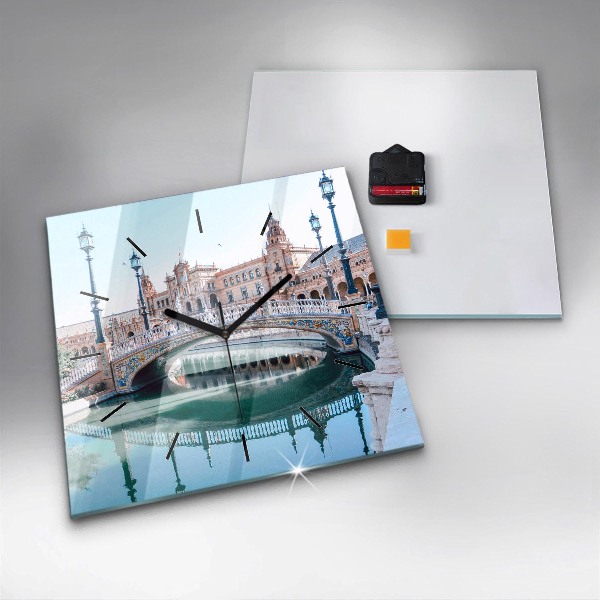 Ceas pătrat de perete din sticlă Plaza de España din Sevilla