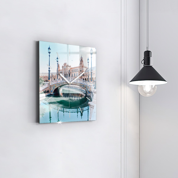 Ceas pătrat de perete din sticlă Plaza de España din Sevilla