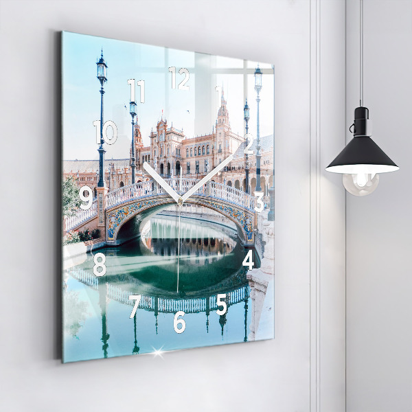 Ceas pătrat de perete din sticlă Plaza de España din Sevilla