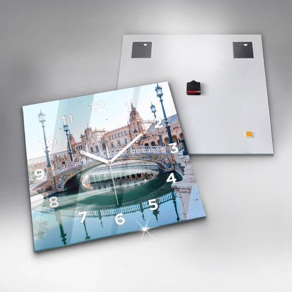 Ceas pătrat de perete din sticlă Plaza de España din Sevilla
