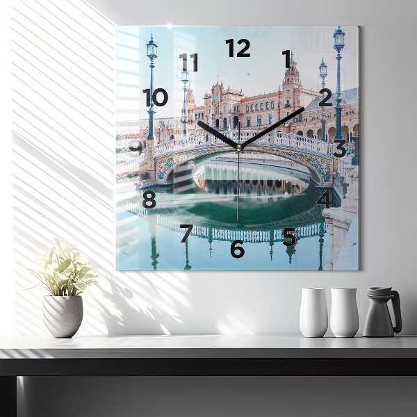 Ceas pătrat de perete din sticlă Plaza de España din Sevilla