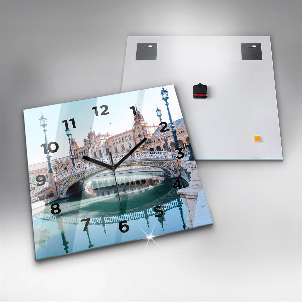 Ceas pătrat de perete din sticlă Plaza de España din Sevilla