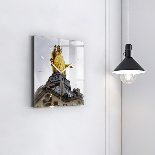 Ceas pătrat de perete din sticlă Statuia Maicii Domnului din Lyon