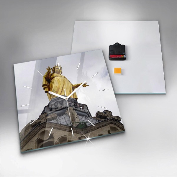 Ceas pătrat de perete din sticlă Statuia Maicii Domnului din Lyon