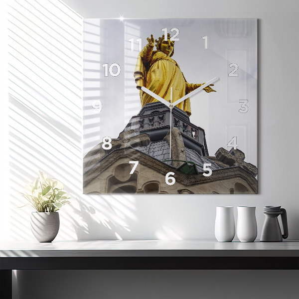 Ceas pătrat de perete din sticlă Statuia Maicii Domnului din Lyon