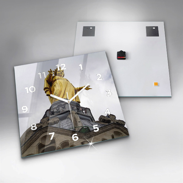 Ceas pătrat de perete din sticlă Statuia Maicii Domnului din Lyon