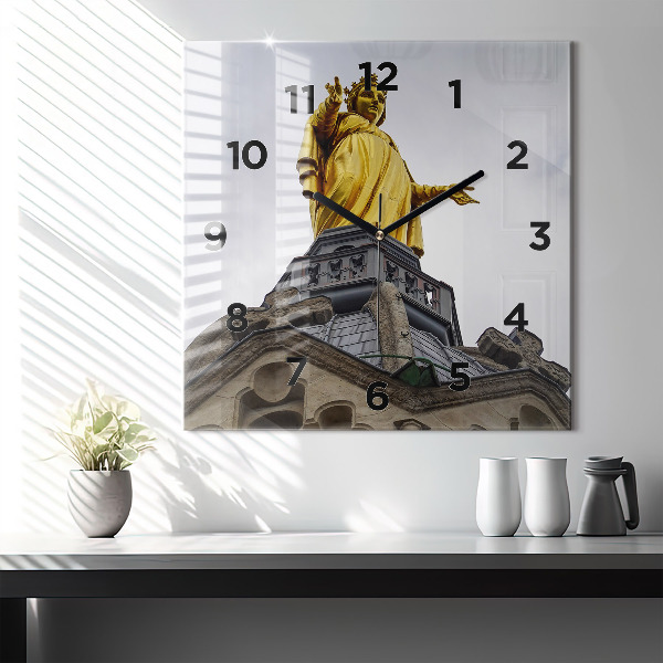 Ceas pătrat de perete din sticlă Statuia Maicii Domnului din Lyon