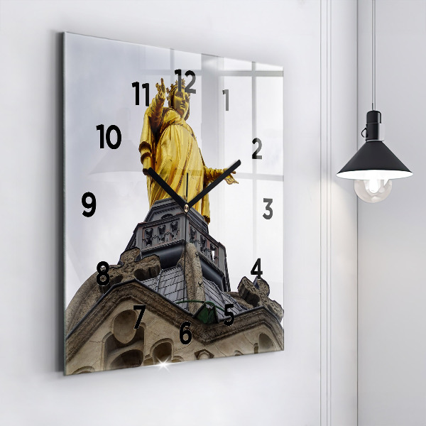 Ceas pătrat de perete din sticlă Statuia Maicii Domnului din Lyon