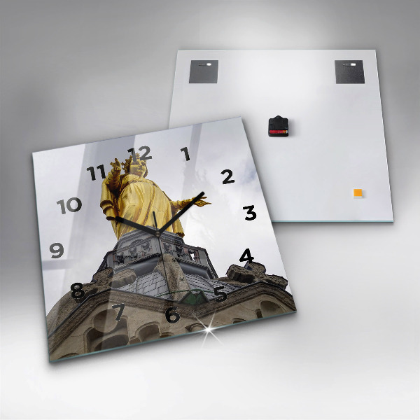 Ceas pătrat de perete din sticlă Statuia Maicii Domnului din Lyon