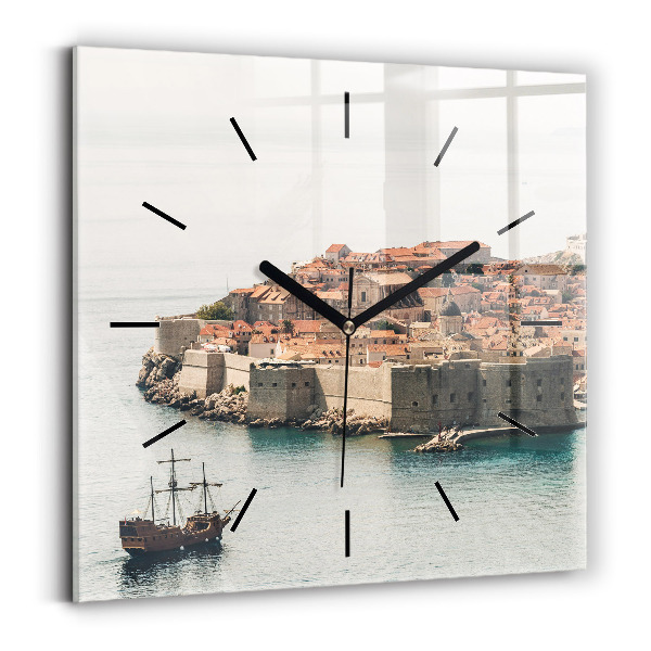 Ceas pătrat de perete din sticlă Nava cu pânze în Dubrovnik