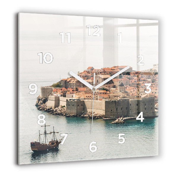 Ceas pătrat de perete din sticlă Nava cu pânze în Dubrovnik