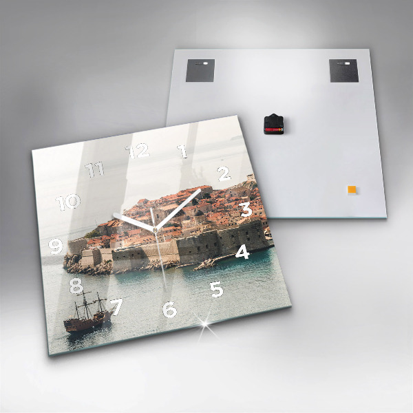 Ceas pătrat de perete din sticlă Nava cu pânze în Dubrovnik