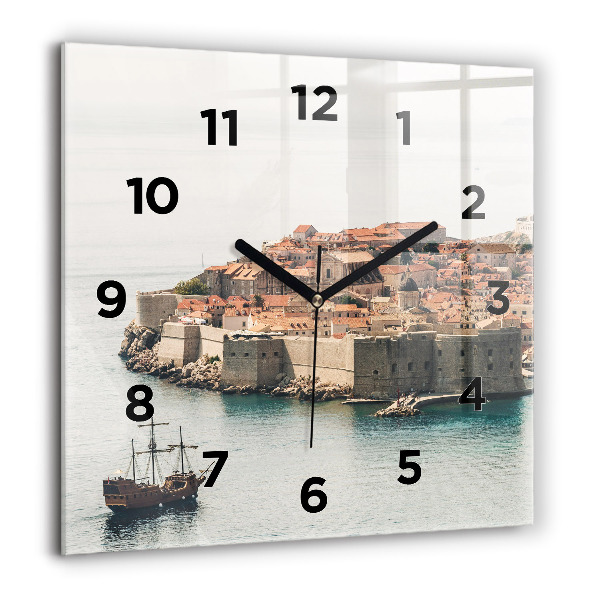 Ceas pătrat de perete din sticlă Nava cu pânze în Dubrovnik
