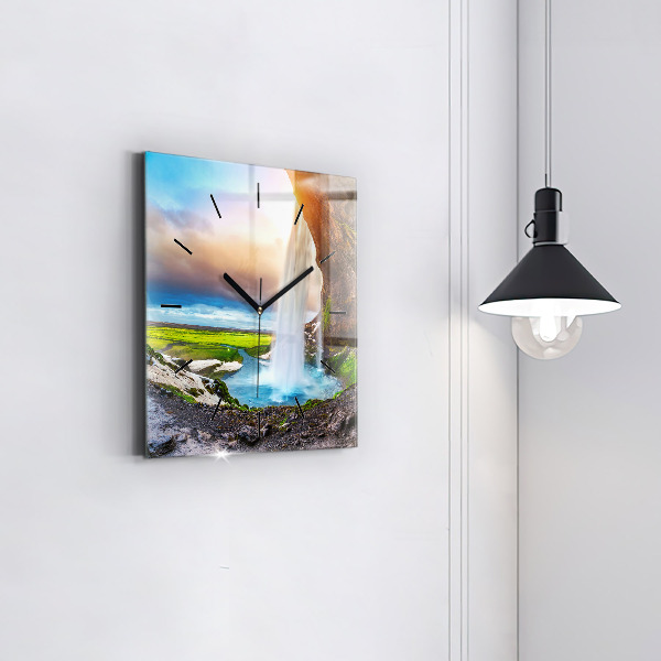 Ceas pătrat de perete din sticlă Cascada în Islanda